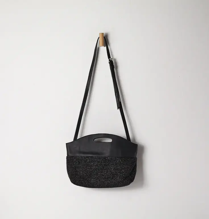 DANIELLA LEHAVI Ocean Maxi Clutch, Black Straw,