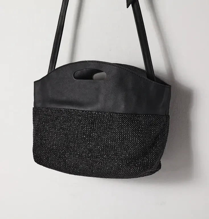 DANIELLA LEHAVI Ocean Maxi Clutch, Black Straw,