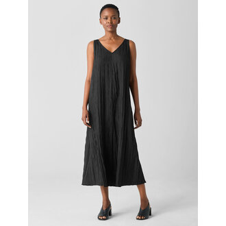 EILEEN FISHER Crushed Silk V-Neck Full Length Dress