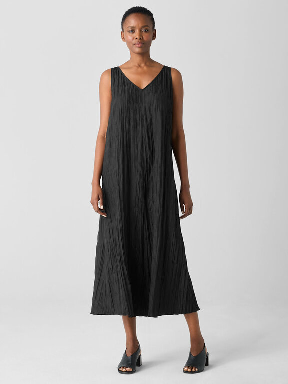 EILEEN FISHER EILEEN FISHER Crushed Silk V-Neck Full Length Dress