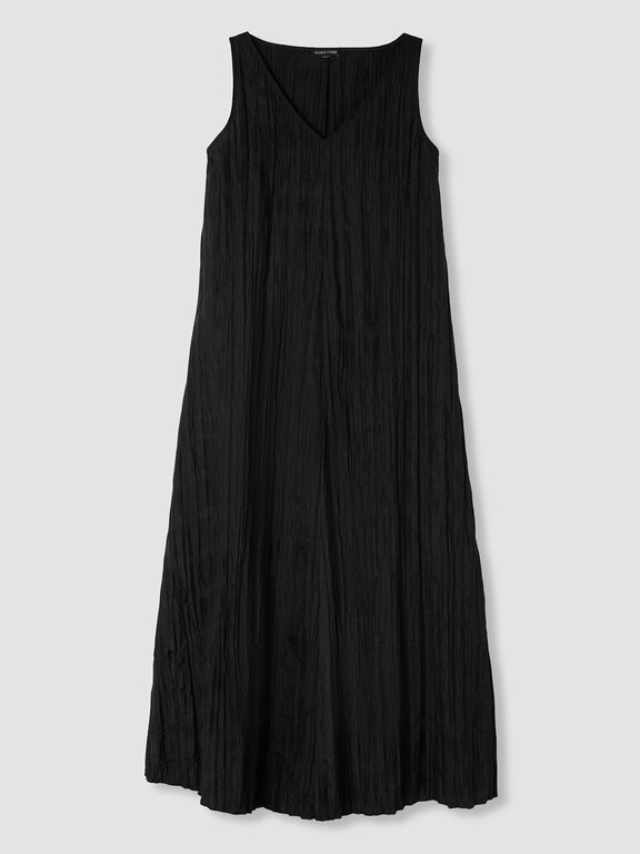 EILEEN FISHER EILEEN FISHER Crushed Silk V-Neck Full Length Dress