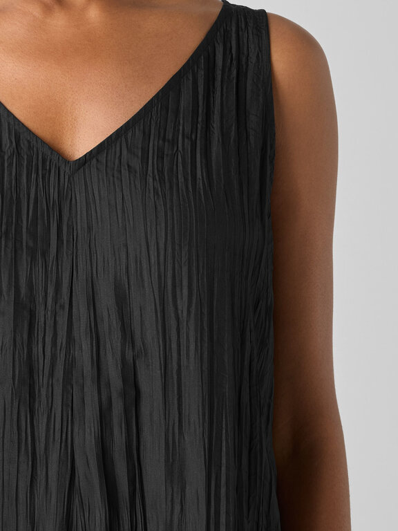 EILEEN FISHER EILEEN FISHER Crushed Silk V-Neck Full Length Dress