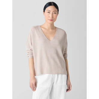 EILEEN FISHER Organic Linen Cotton V-Neck Top