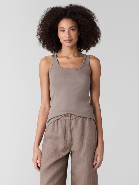 EILEEN FISHER EILEEN FISHER Organic Cotton Stretch Rib Scoop Neck Slim Tank