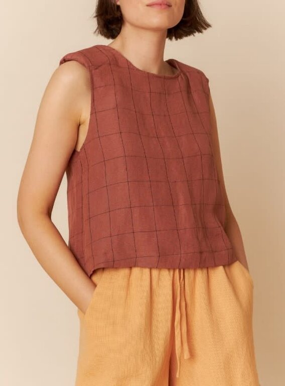 INDI&COLD INDI&COLD Check Linen Crop Top