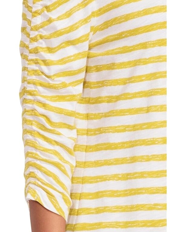 ELLIOTT LAUREN ELLIOTT LAUREN Stripe 3/4 Ruched Sleeve Tee
