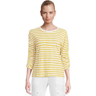 ELLIOTT LAUREN Stripe 3/4 Ruched Sleeve Tee