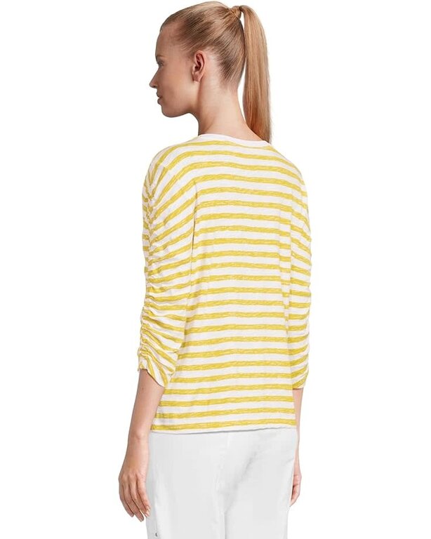 ELLIOTT LAUREN ELLIOTT LAUREN Stripe 3/4 Ruched Sleeve Tee