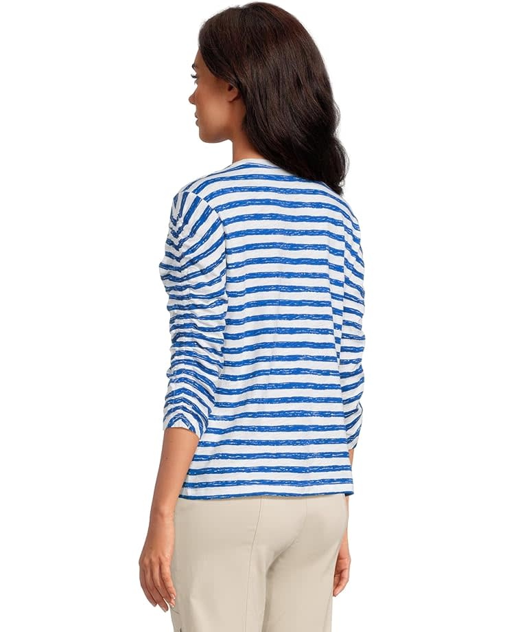 ELLIOTT LAUREN Stripe 3/4 Ruched Sleeve Tee, 68861MAR