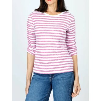 ELLIOTT LAUREN Stripe 3/4 Ruched Sleeve Tee
