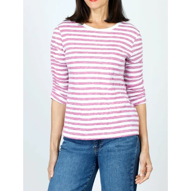 (取寄) エリオット ローレン レディース ストライプ ルーシュド ティー Elliott Lauren women Stripe Ruched Tee Citron ELLIOTT LAUREN Stripe 3/4 Ruched Sleeve Tee, 68861CIT - Touch of Class