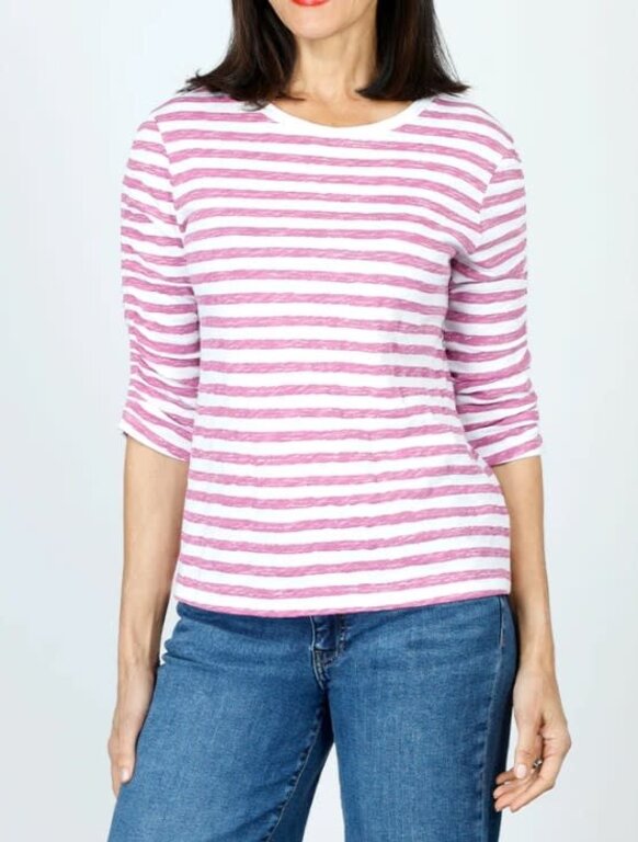 ELLIOTT LAUREN ELLIOTT LAUREN Stripe 3/4 Ruched Sleeve Tee