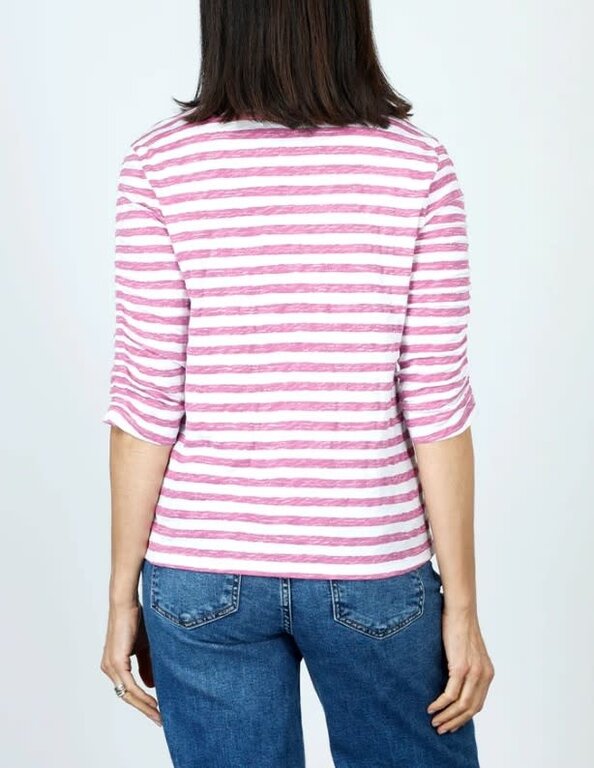 ELLIOTT LAUREN ELLIOTT LAUREN Stripe 3/4 Ruched Sleeve Tee