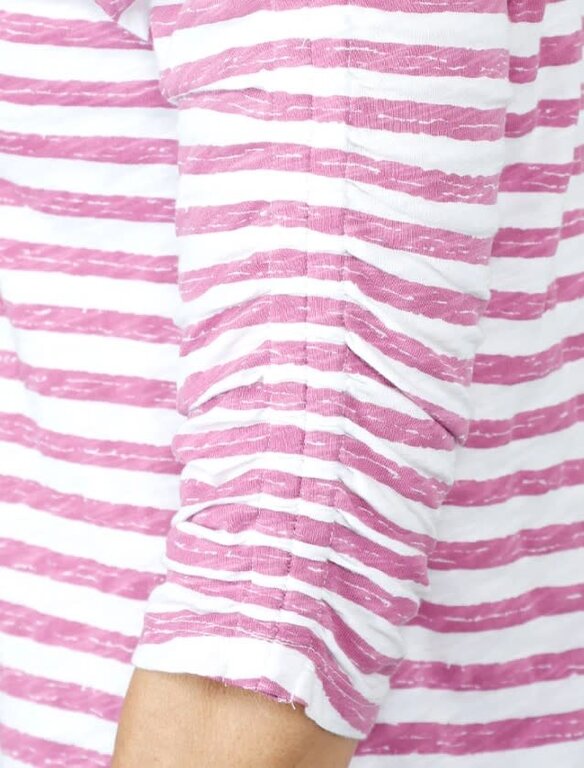 ELLIOTT LAUREN ELLIOTT LAUREN Stripe 3/4 Ruched Sleeve Tee