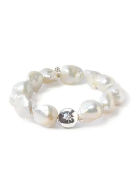 ANZIE ANZIE Boheme  Baroque Pearl Stretch Bracelet with Sterling Silver & White Topaz Vintage Star Charm