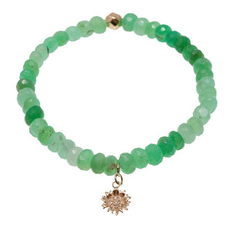 ANZIE Boehme  Faceted  Chrysoprase Stretch Bracelet with 14k Gold & Diamond Sunflower Charm