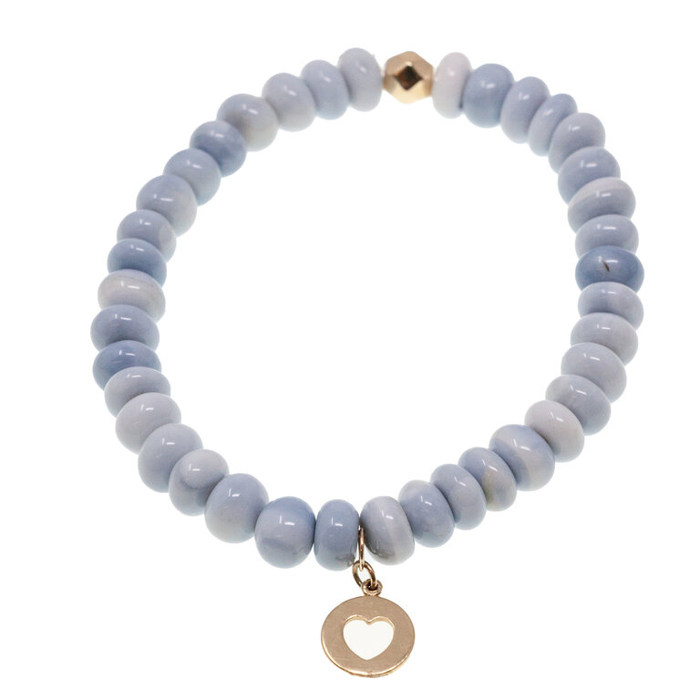 ANZIE ANZIEBoheme Smooth Lavender Opal Stretch Bracelet with Gold Cut Out Heart Charm
