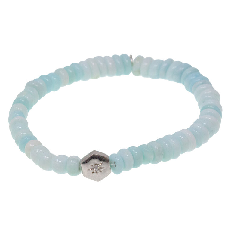 ANZIE ANZIE Boheme Peruvian Opal Stretch Bracelet with Sterling Silver and Clear Topaz Starburst Charm