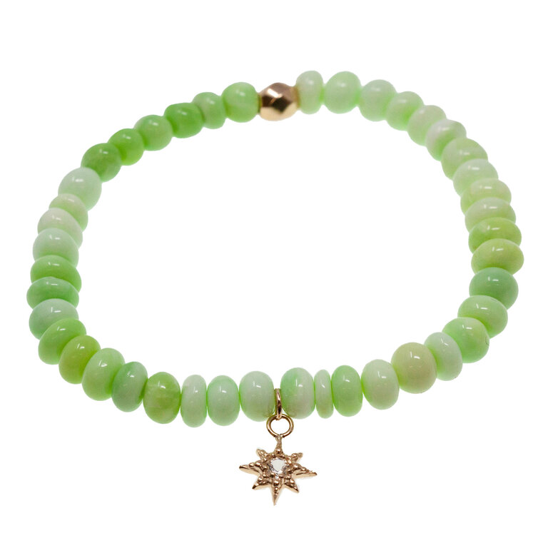 ANZIE ANZIE Boheme Parrot Opal Stretch Bracelet with 14k Gold and Topaz Micro Starburst Charm