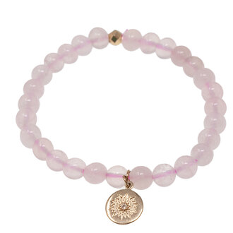 ANZIE Boheme 6mm Rose Quartz Stretch Bracelet with 14k Gold, Diamond Milly Charm