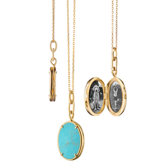 MONICA RICH KOSANN 18k Gold & Kingman Turquoise Slice Oval Locket