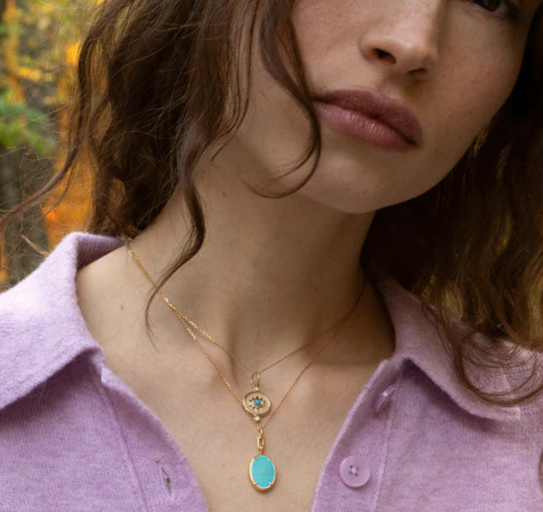 MONICA RICH KOSANN MONICA RICH KOSANN 18k Gold & Kingman Turquoise Slice Oval Locket