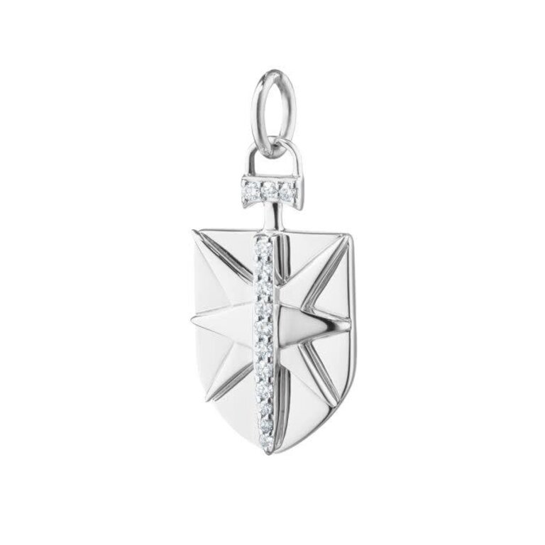 MONICA RICH KOSANN MONICA RICH KOSANN  Sterling Silver & White Sapphire Mini "Fearless" Sheild Charm
