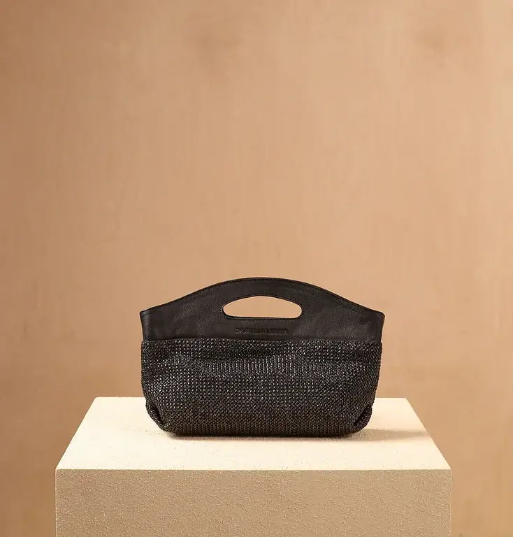 DANIELLA LEHAVI Ocean Clutch, Black Straw,