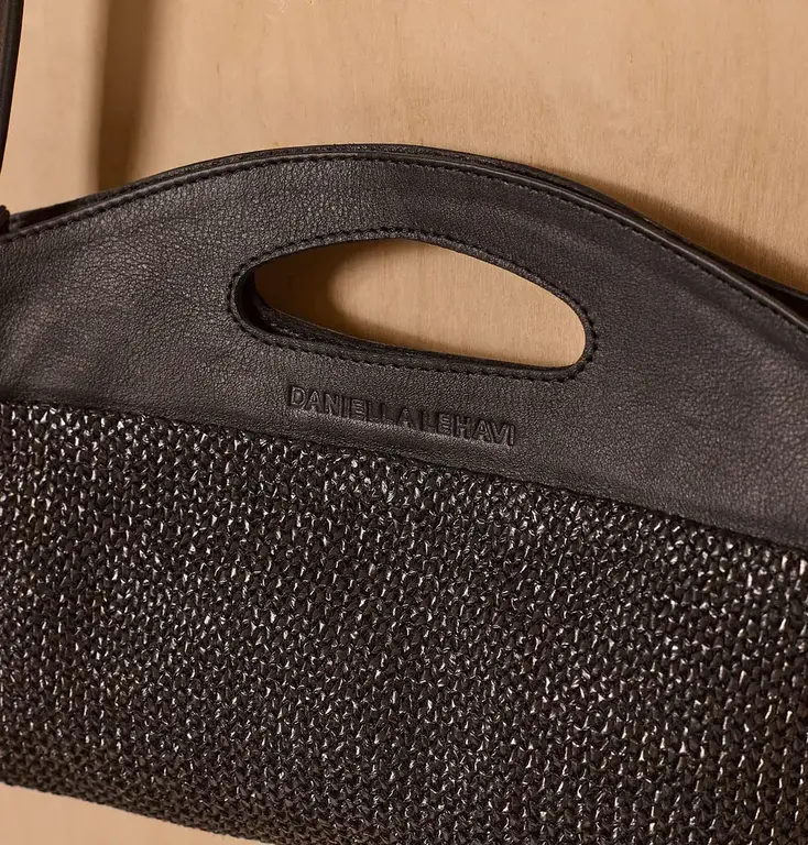 DANIELLA LEHAVI Ocean Clutch, Black Straw,