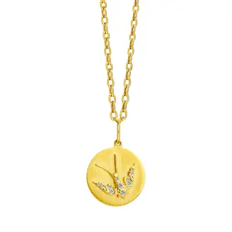 SYNA 18K Yellow Gold, Diamond, .10ct, Jardin Swallow Charm Pendant