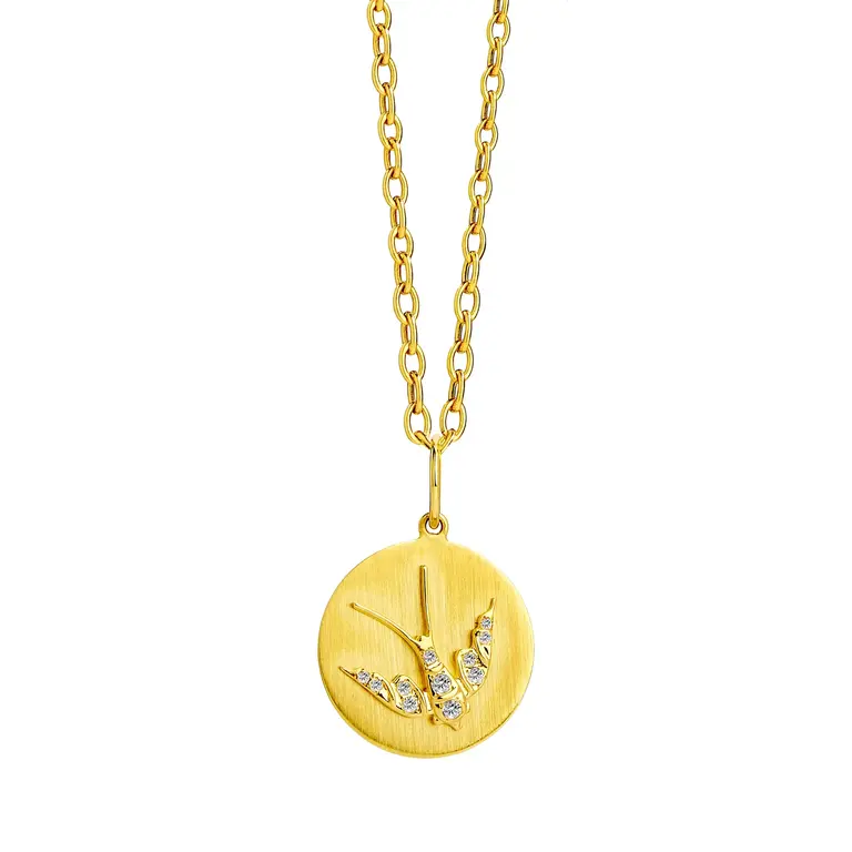 SYNA SYNA 18K Yellow Gold, Diamond, .10ct, Jardin Swallow Charm Pendant