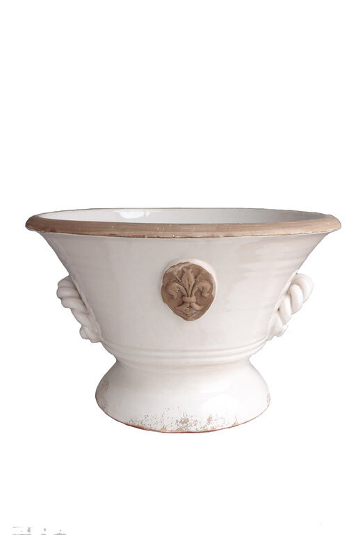 VIETRI VIETRI Rustic Garden White Medium Planter with Emblem