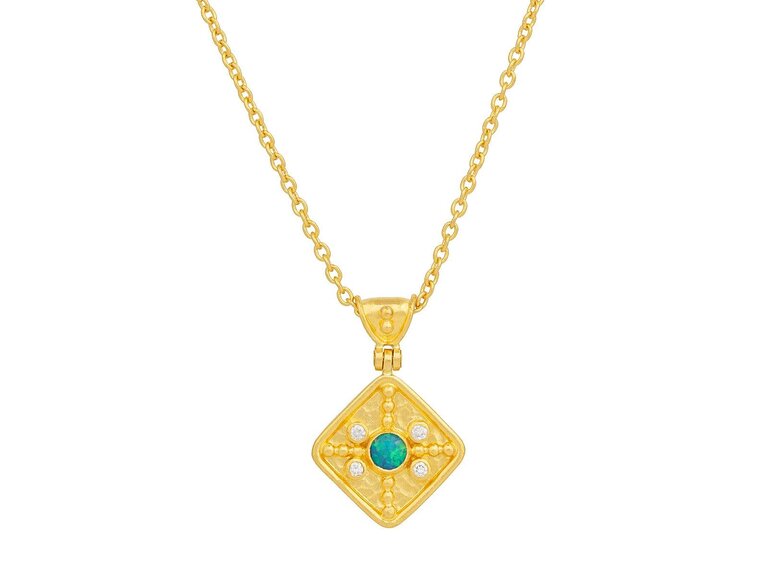 GURHAN GURHAN Muse Square Medallion Necklace with Australian Opal and Diamond