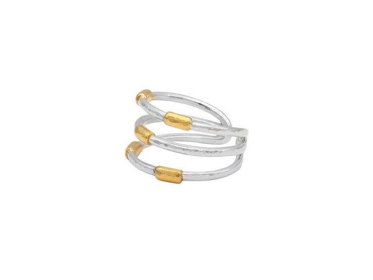 GURHAN GURHAN Sterling Silver, 24k Gold Vermeil 3 Strand Geo Ring