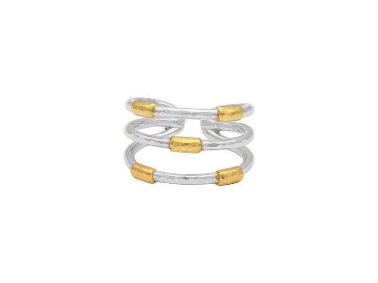 GURHAN GURHAN Sterling Silver, 24k Gold Vermeil 3 Strand Geo Ring