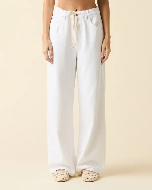 LE JEAN LE JEAN Luna Relaxed White Drawstring Jeans