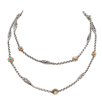 KONSTANTINO Sleeping Beauty Turquoise and White Pearl  Necklace