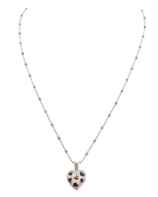 HIDALGO HIDALGO Red Enamel Hearts Necklace