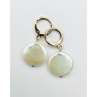JMNYC DESIGNS JMNYC Large White Freshwater Coin Pearl Huggie Earrings