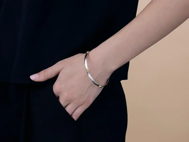 GURHAN GURHAN Sterling Silver Bangle Bracelet with 24k Gold Vermeil Accents