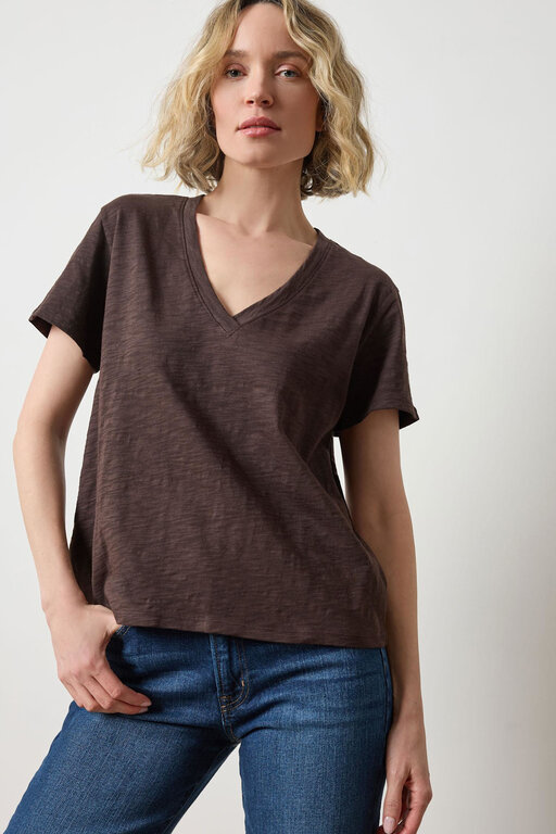 LILLA P LILLA P Loose Knit Slub Boyfriend V Neck