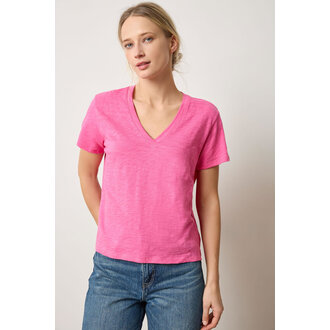 LILLA P Loose Knit Slub Boyfriend V Neck