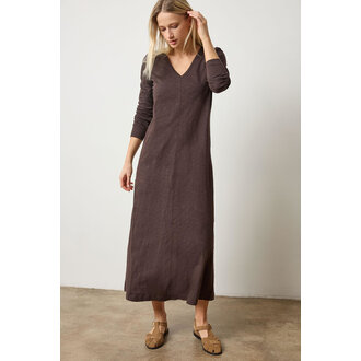 LILLA P Loose Knit Slub V Neck Maxi Dress