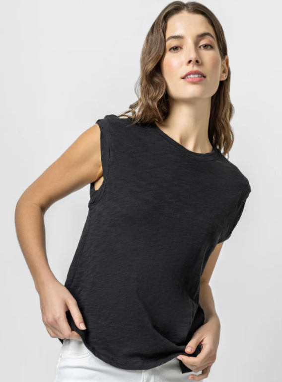 LILLA P LILLA P Twisted Binding Loose Knit Slub CrewneckTank