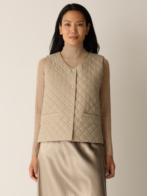 EILEEN FISHER EILEEN FISHER V-Neck Quilted, Snap Front  Vest