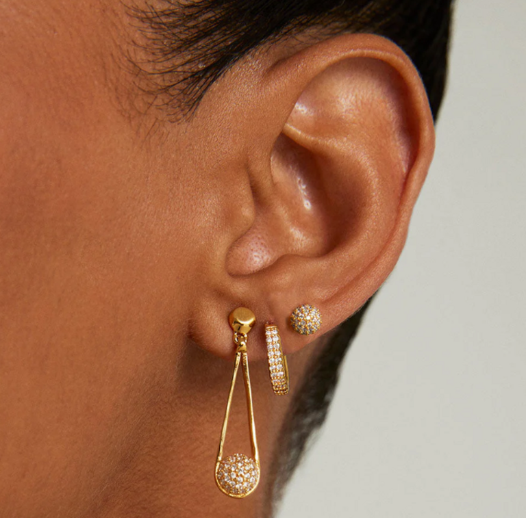 DEAN DAVIDSON DEAN DAVIDSON Small Pave Ball Stud Earrings- White Topaz & Gold