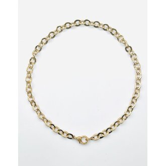 JMNYC DESIGNS 3 Strand, Two Tone Diamond Cut Paperclip Chain with a Large Diamond Clasp