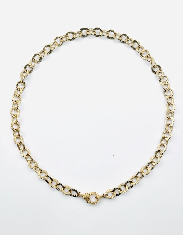 JMNYC DESIGNS JMNYC 3 Strand, Two Tone Diamond Cut Paperclip Chain with a Large Diamond Clasp