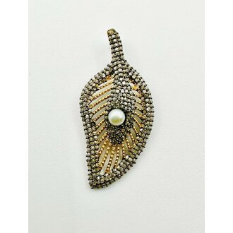 JMNYC DESIGNS Two Tone Vermeil and Rhodium Diamond Leaf Pendant