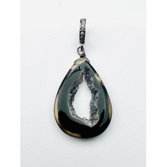 JMNYC DESIGNS JMNYC Black Teardrop Shaped Druzy with Sterling Silver Diamond Bail, PSD1-BLDRUZY